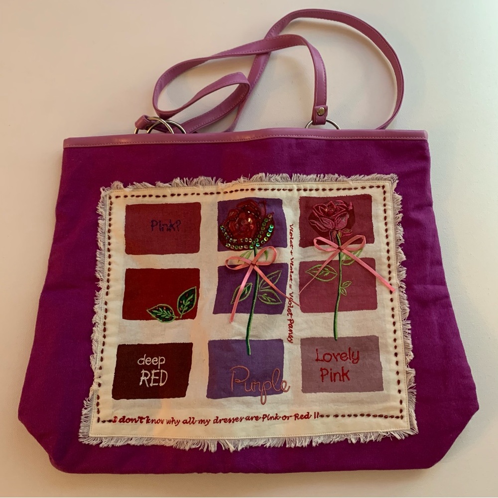 MaggiB Tote Bag Flower Appliqué NWT